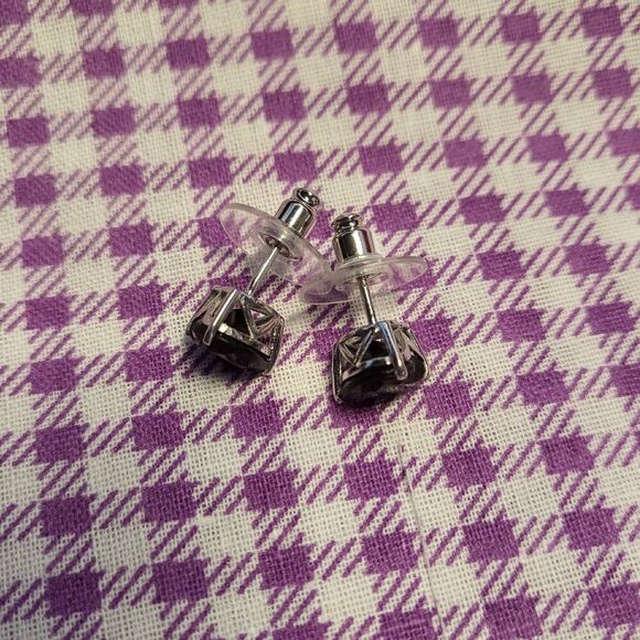 Black Tourmaline Heart Stud Earrings in Platinum Over Sterling Silver - Picture 3 of 6